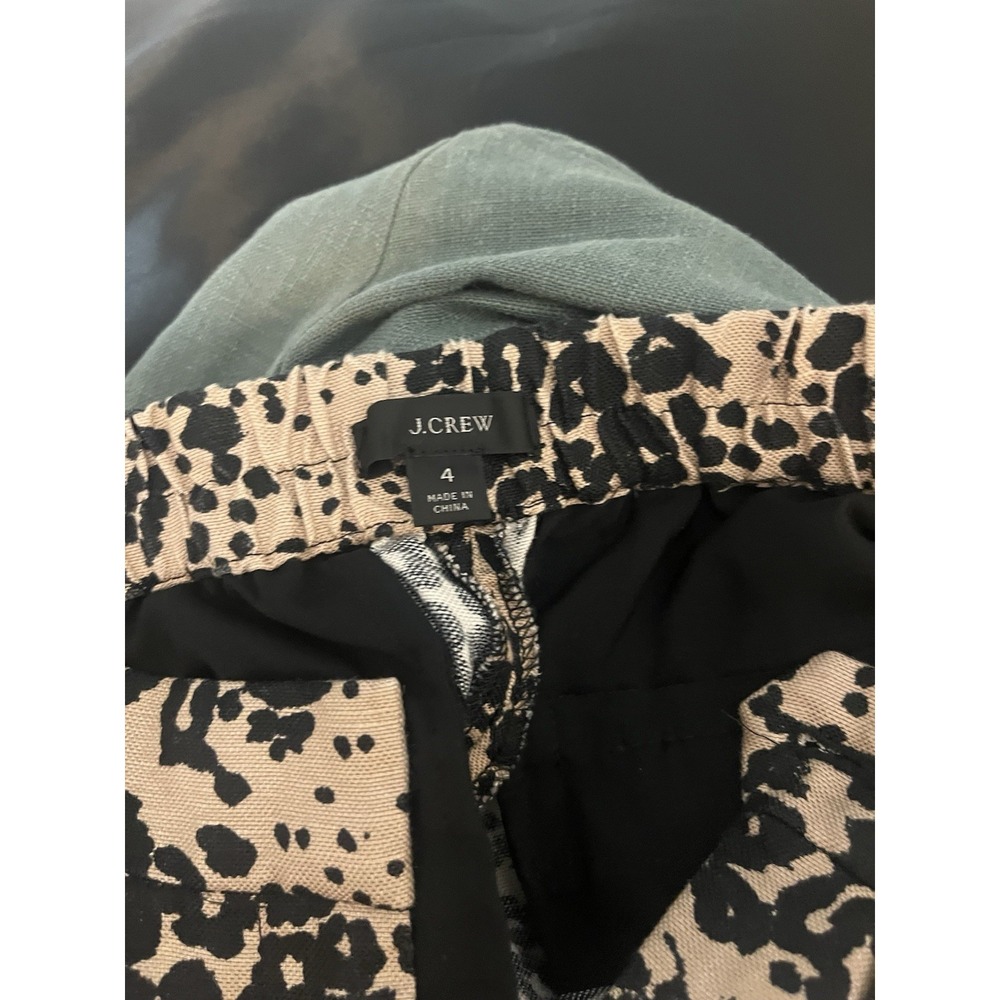 J. Crew Peyton Cropped Linen Pants 4 Leopard Print High Rise Wide Leg AJ322 - Picture 7 of 7